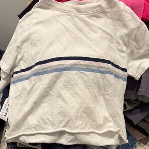 Brandy Melville White Tee with Blue Stripes
